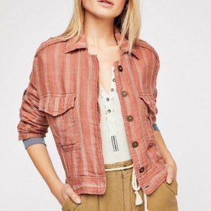 Free  People One Officer Crop Gauze Hand Printed Fabric Jacket
